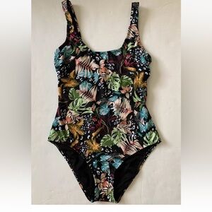 Ocean Pacific Size XS One Piece Swimsuit Black Floral Print